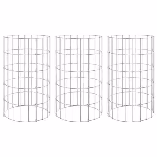 vidaXL 3-Piece Set of Circular Galvanised Steel Gabion Raised Beds in Silver, Ø30 x 50 cm