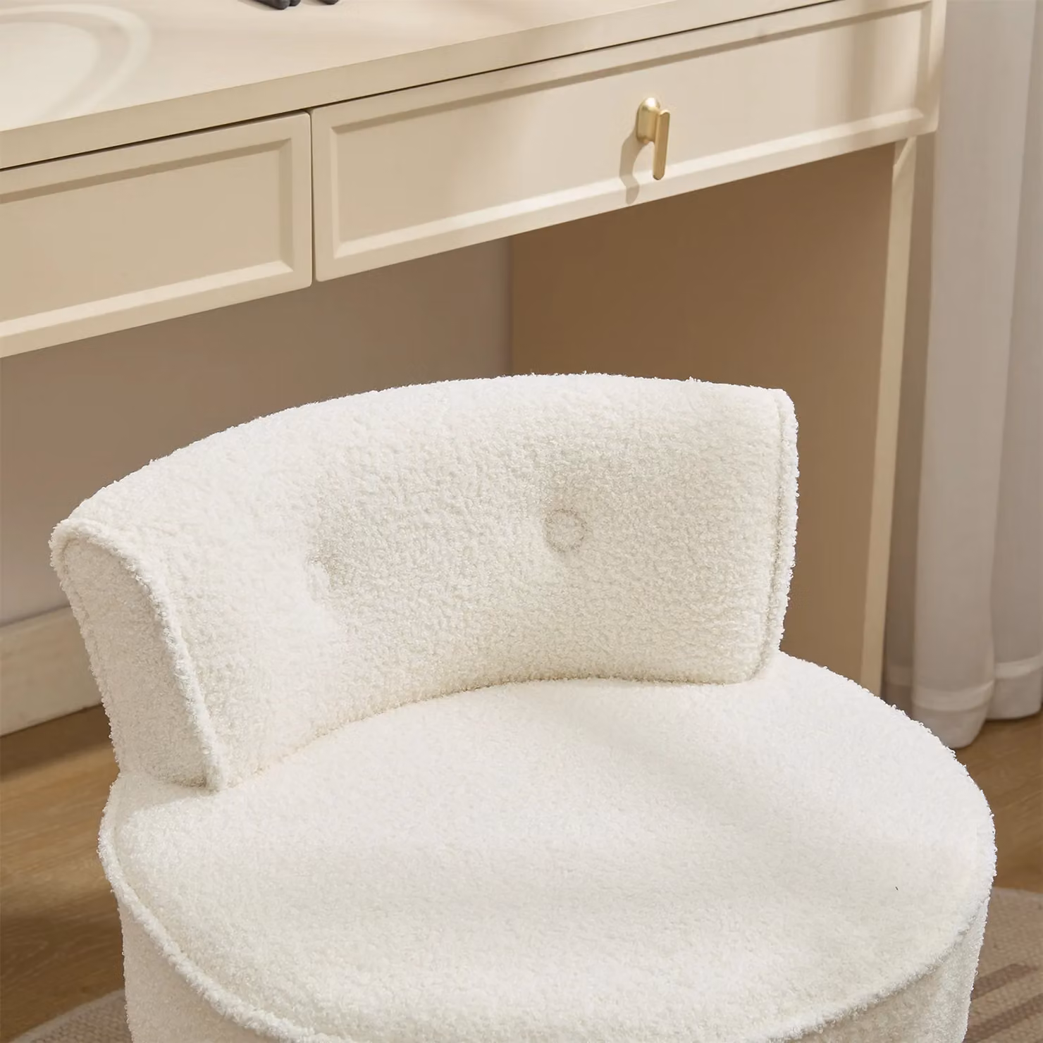 Living and Home Teddy Fleece Dressing Table Stool with Solid Rubberwood Legs in White – 2