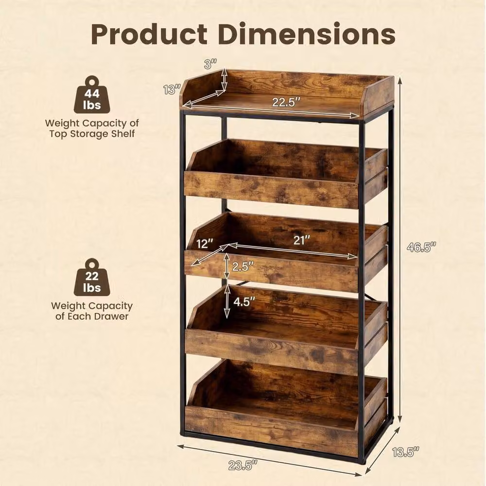 Kelvenix Industrial Utility Shelf in Brown with Adjustable Shelves for Kitchen or Living Room – 2