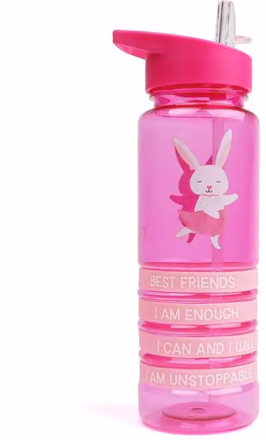 Myga Kids Wristbands Water Bottle with Straw, Pink, 650ml – 1