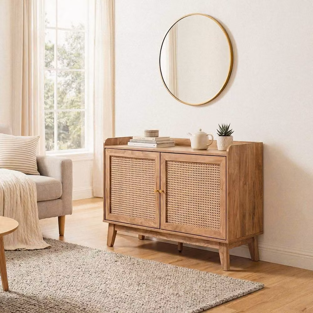 CALICOSY PALMO 2-Door Rattan Cane Buffet in Light Brown, Width: 110 cm – 2