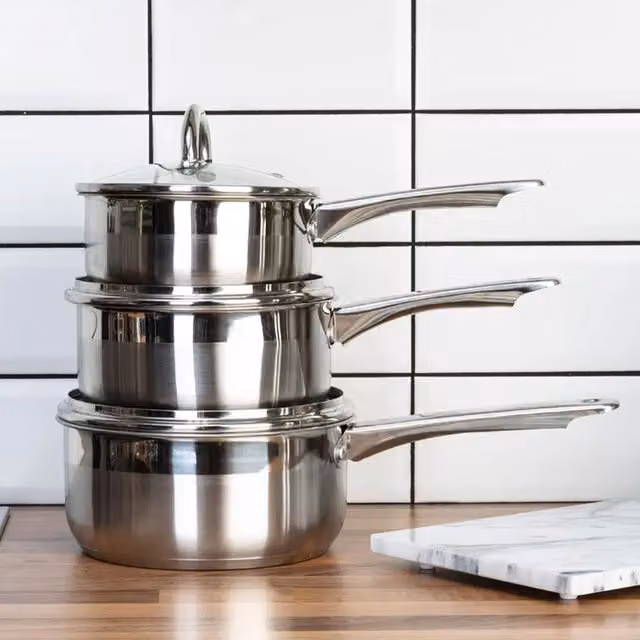 Orsina 3-Piece Stainless Steel Saucepan Set with Glass Lids, Silver – 1