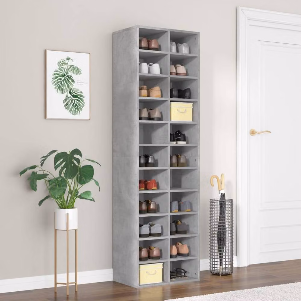 Berkfield Home Shoe Cabinet in Concrete Grey, W: 54 cm, D: 34 cm, H: 183 cm – 2