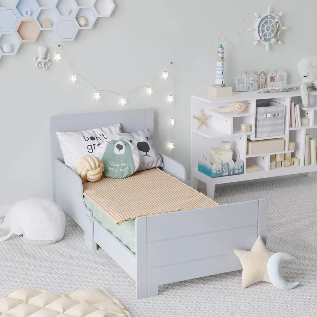 EONLION Classic Wooden Toddler Bed Safety Rail Guard in Grey – 2