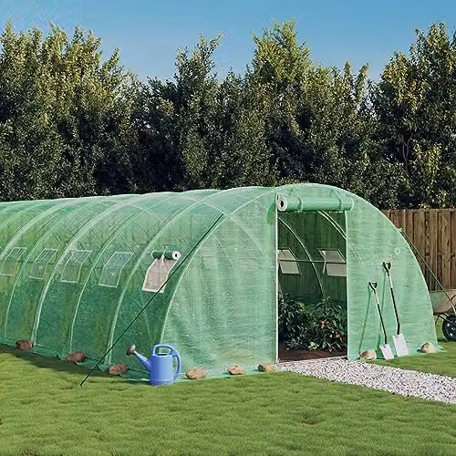 vidaXL Greenhouse with Steel Frame and Plastic Cover, Green, W: 20 m, D: 4 m, H: 2 m – 2