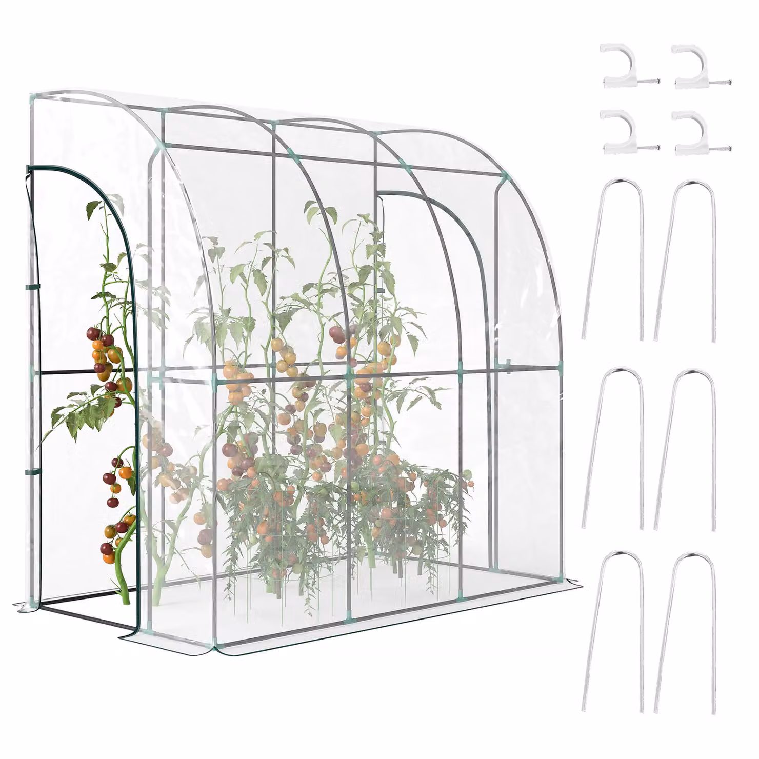 OUTSUNNY Transparent Outdoor Walk-In Lean-to Wall Tunnel Greenhouse with Roll-Up Doors, W/D/H: 214 x 118 x 212 cm – 2