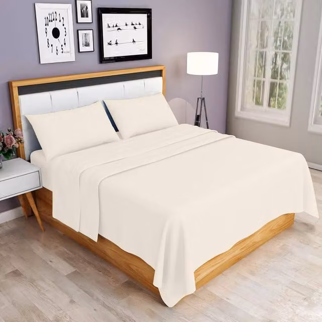 Homes-Linen 100% Egyptian Cotton 200 Thread Count Hotel Quality Flat Sheet in Cream, Size: Double (140 x 200 cm)