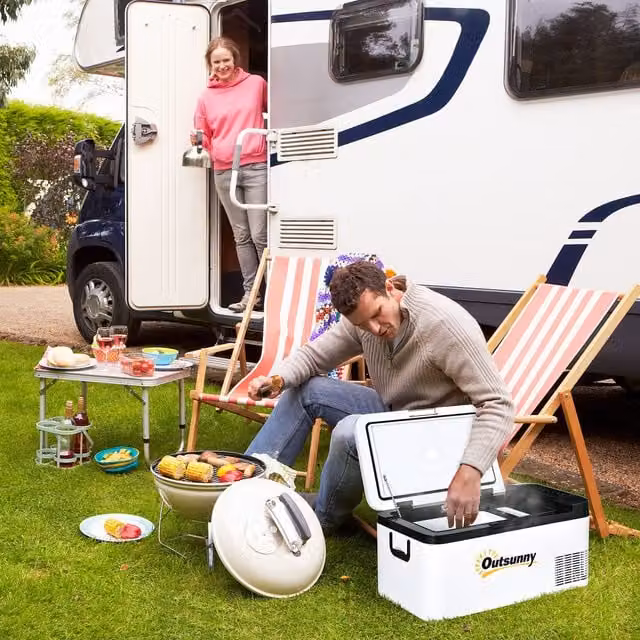 Outsunny 18L Portable Car Refrigerator in White and Black