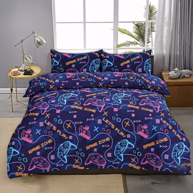 Snug City Kids Gaming Design Polycotton Duvet Cover and Pillowcase Set, Blue, Single, W: 90 cm, L: 200 cm – 1