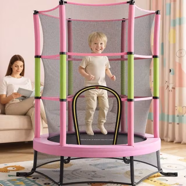 SONGMICS Pink Kids Mini Trampoline with Safety Net