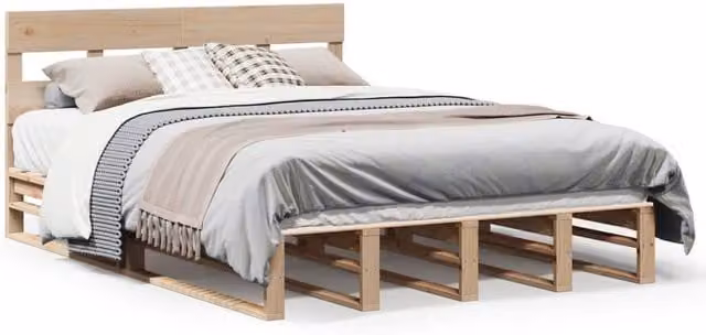 Berkfield Home Solid Wood Pine Bed Frame in Light Brown, W: 140 cm, D: 200 cm – 1