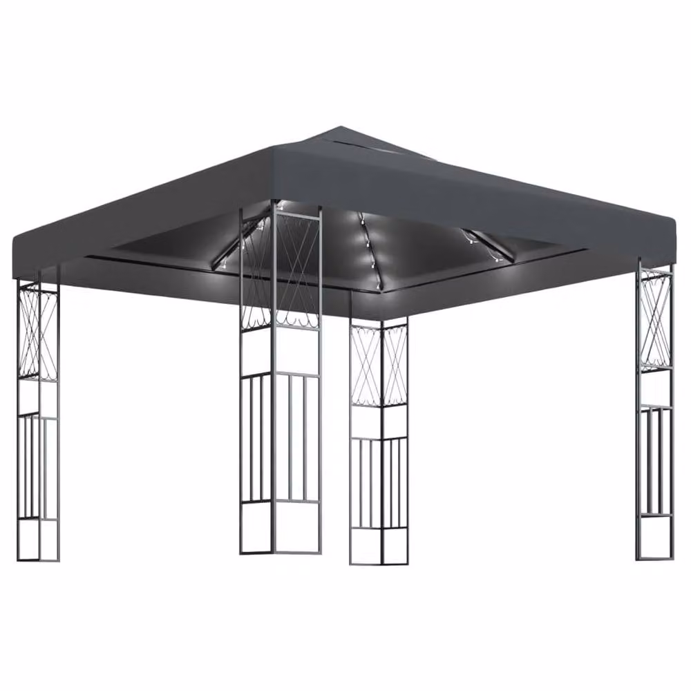 Berkfield Home Gazebo with LED String Lights, Anthracite and Black, W/D: 3 x 3 m – 2