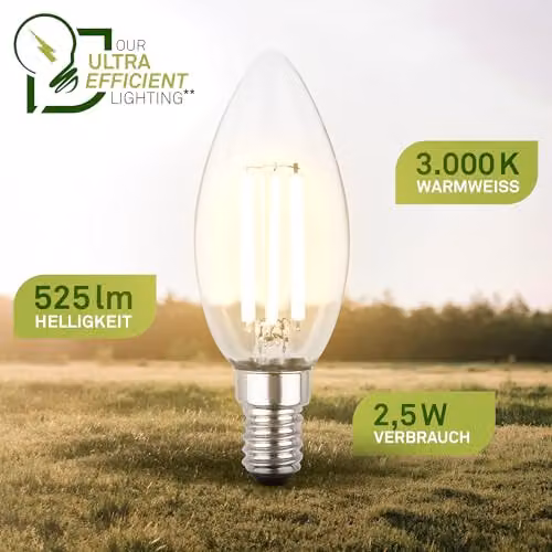 Briloner Set of 2 E14 Warm White Filament LED Candle Bulbs, Transparent – 2