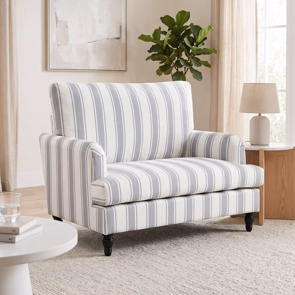 HOMCOM Modern Striped Velvet Single Sofa Armchair in Grey – 2