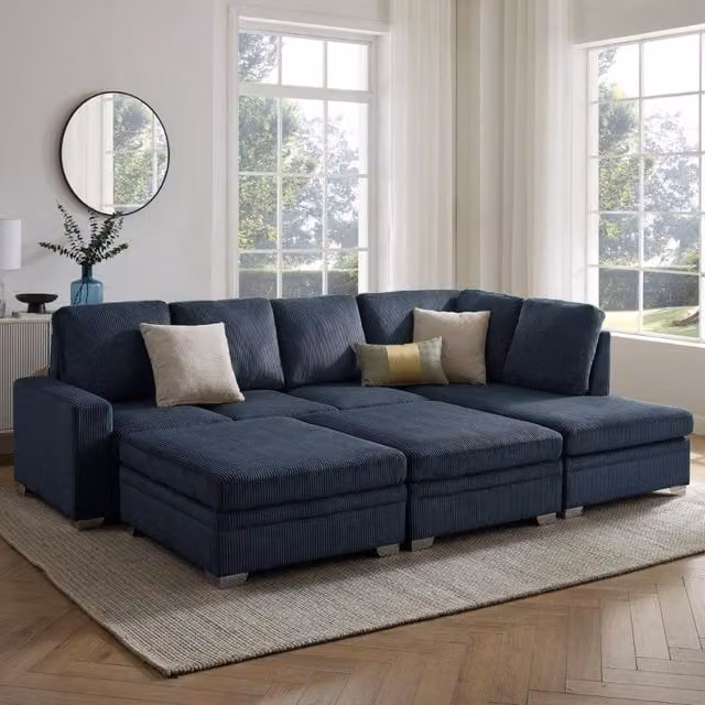 Home Detail Alcott Right Hand Facing Corner Sofa in Blue with Matching Ottoman – 1