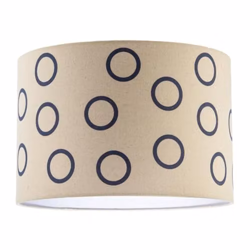Happy Homewares Blue and White Open Circle Pattern Linen Fabric Cylinder Drum Lamp Shade W/D/H: 30 x 30 x 20 cm – 1
