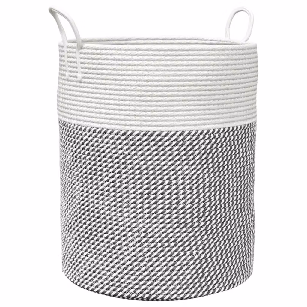 Berkfield Grey and White Open Weave Cotton Storage Basket with Handles W: 38 cm, H: 46 cm – 2