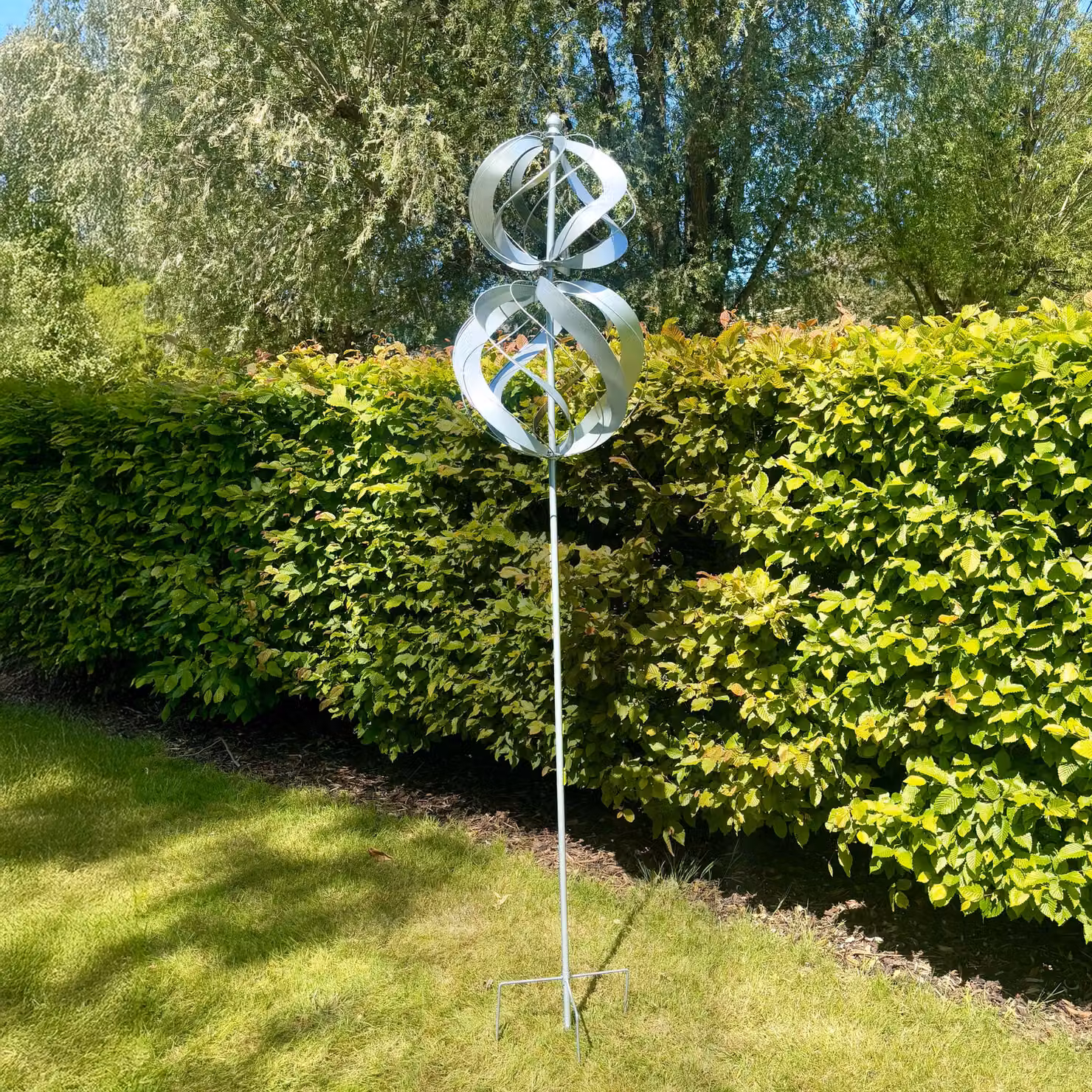 Primrose Two Sphere Metal Kinetic Wind Spinner in Silver, 45 cm – 3