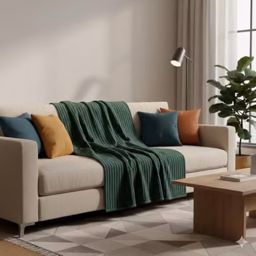 HomeSpace Direct Chunky Ribbed Faux Fur Throw Blanket in Green, W: 200 cm, D: 240 cm – 2