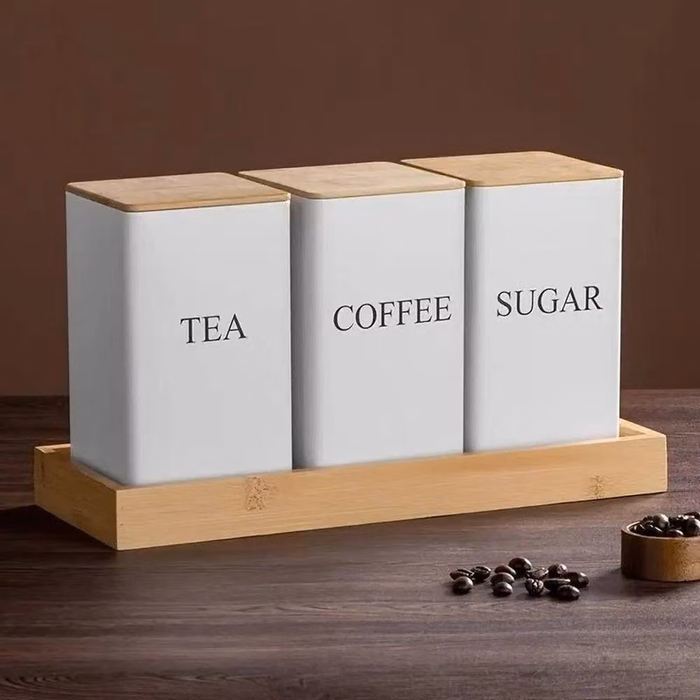 SPETLEK 3 Piece Square Metal Coffee Tea and Sugar Storage Set in White – 2
