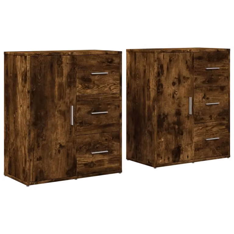 Berkfield Home Set of 2 Smoked Oak Sideboards in Brown, W/D/H: 60 x 31 x 70 cm