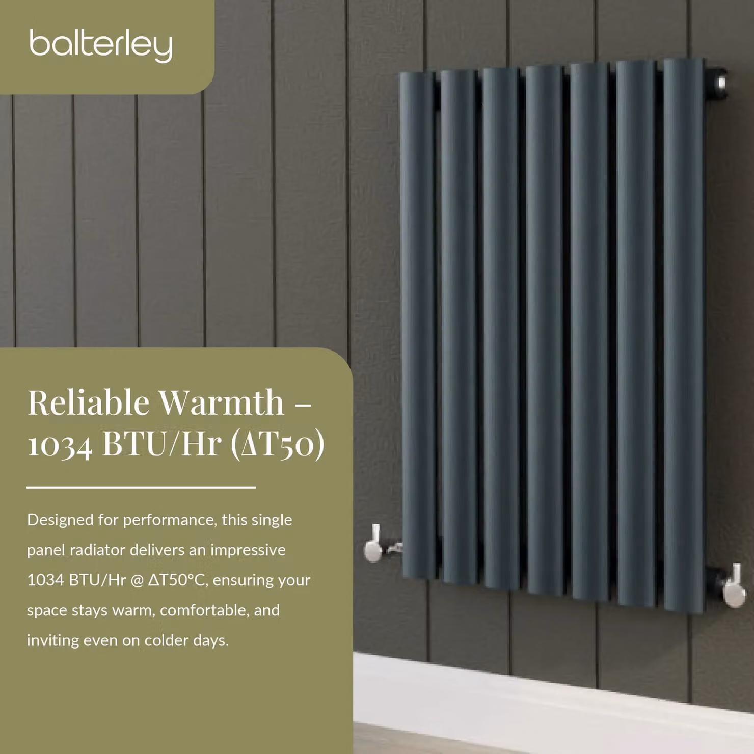 Balterley Embrace Horizontal Single Panel Radiator, Grey Anthracite, W: 60.0 cm, H: 41.2 cm – 3