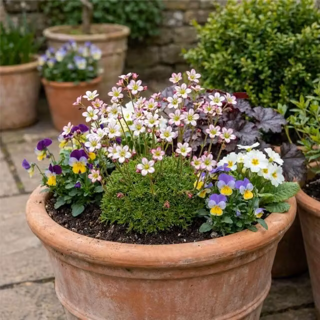 Plants by Post Saxifrage Ice Colours Appleblossom Alpine Perennial Plant, Pink and White, Pack of 3