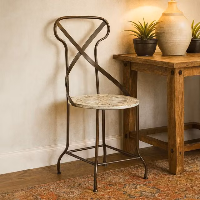 Orsina Industrial Metal Dining Chair in White and Beige – 2