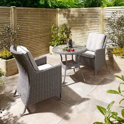 Rowlinsons Prestbury Bistro Set in Natural Stone, Aluminium and Rattan, Beige/Sand, W: 64 cm, D: 68 cm, H: 95 cm