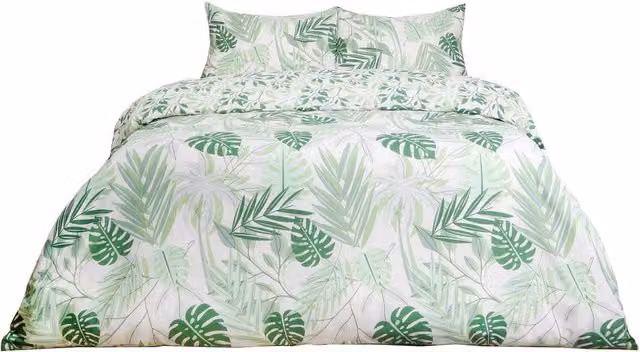 Dreamscene Single Reversible Tropical Floral Duvet Cover and Pillowcase Set in Green