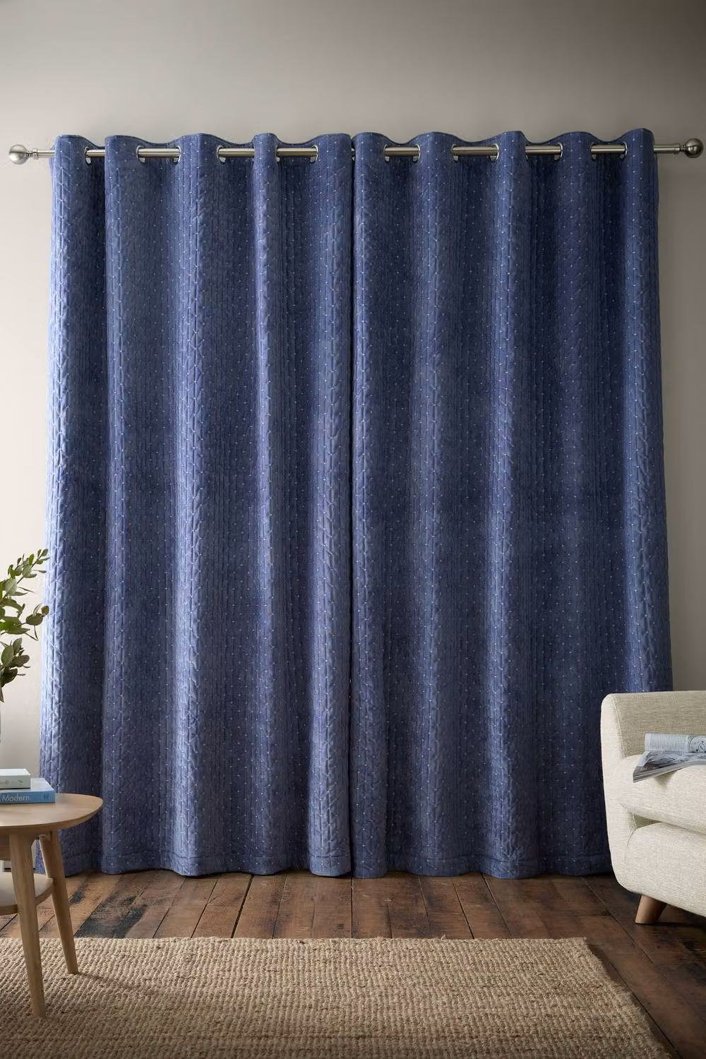 Bianca Attica Velvet Blackout Eyelet Curtains in Blue, Width: 117 cm, Drop: 137 cm – 2