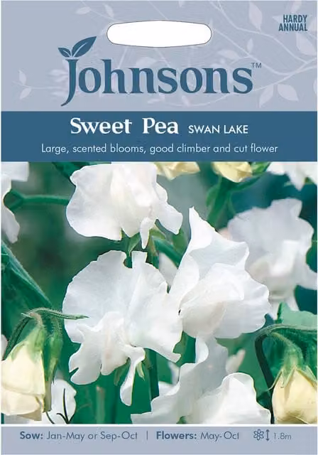 Johnsons Swan Lake White Sweet Pea Climbing Flower Seeds