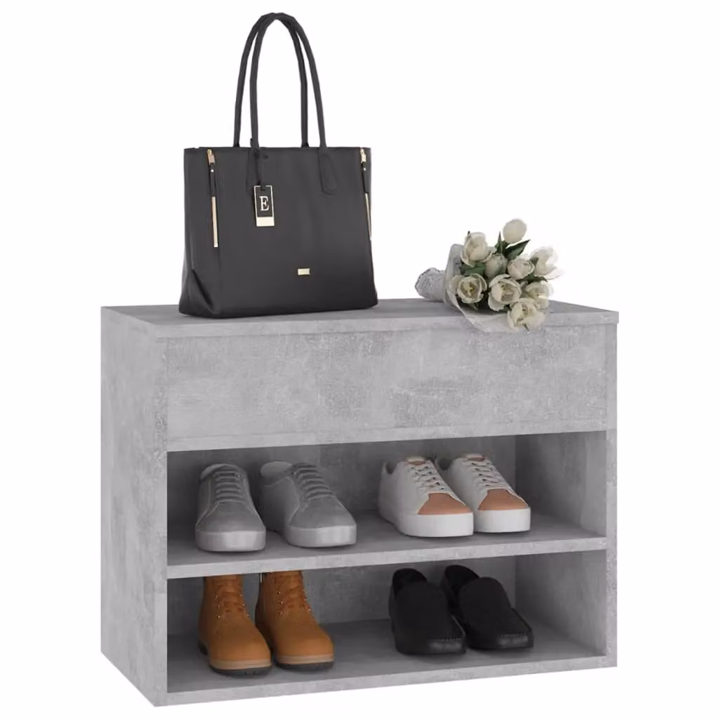 Berkfield Home Shoe Bench in Concrete Grey, W/D/H: 60 x 30 x 45 cm – 3