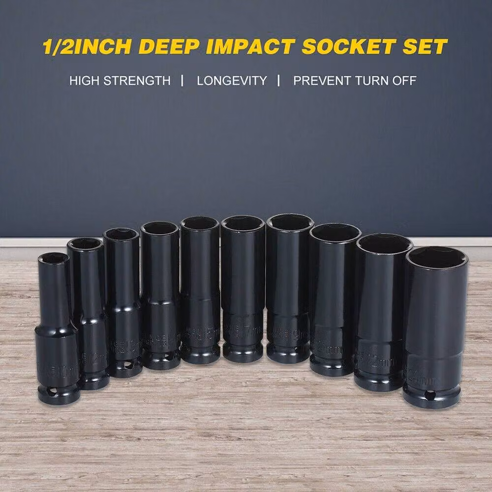 NESTLUNE 10-Piece 1/2 Inch Drive 6PT Metric Deep Impact Socket Set, 10-24mm, Black – 3
