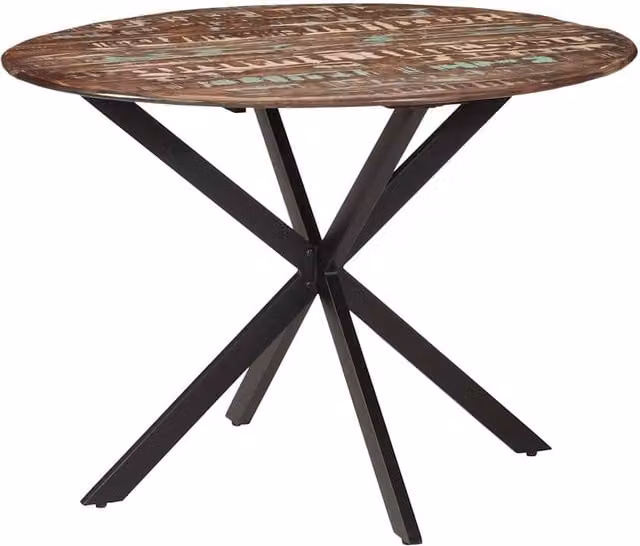 Berkfield Home Green Round Dining Table in Brown Reclaimed Solid Wood and Steel, Diameter: 110 cm, Height: 78 cm – 1