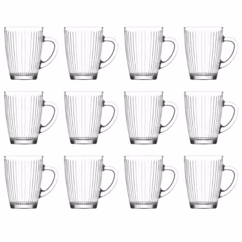 LAV Hestia Geometric Glass Mugs, 300ml, Clear, Pack of 12