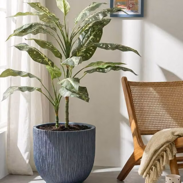 Wyld and Coco Grey Fluted Fibre Clay Flower Pot Planter, 42 cm