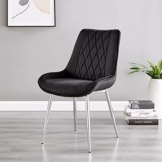 FurnitureboxUK Pesaro Black Velvet Dining Chairs with Silver Metal Legs, Set of 2 – 1