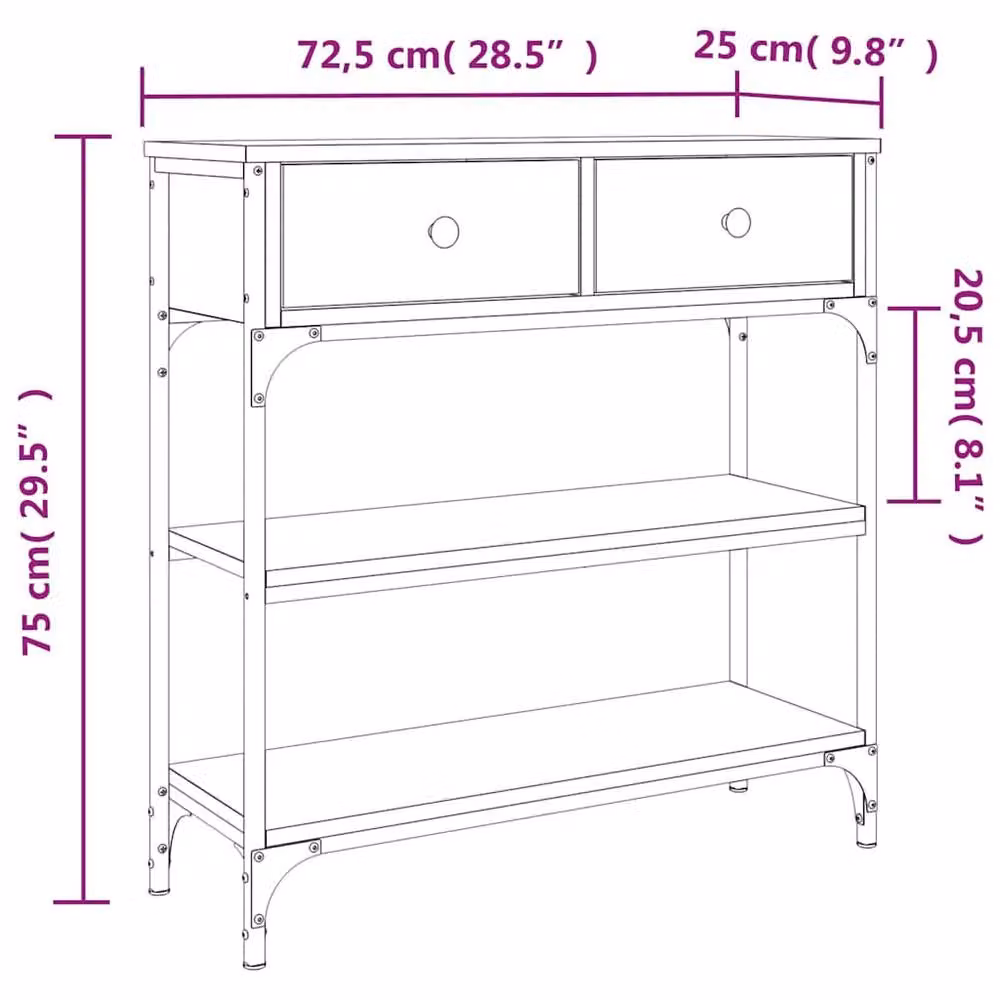 Berkfield Home Decorative Console Table in Smoked Oak Brown, W/D/H: 72.5 x 25 x 75 cm – 4