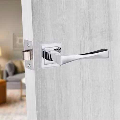 Golden Grace Astrid Door Handle Set in Polished Gold with Rosette, Latch and Hinges, 45mm – 2