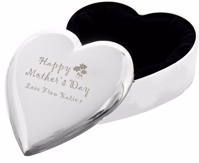 Personalised Memento Company Women's Personalised Happy Mothers Day Heart Trinket Box in Metallic Silver