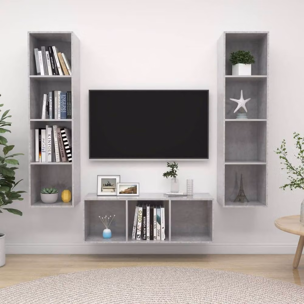 Berkfield Home Practical 3 Piece Modern TV Cabinet Set in Concrete Grey MDF – 2