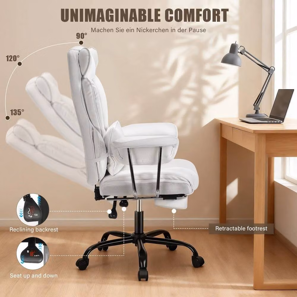NESTLUNE Big Tall Heavy Duty Executive Swivel Office Chair in White – 2