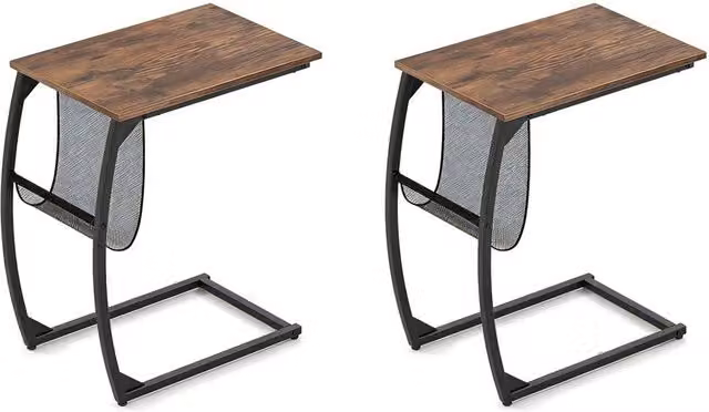 Costway Set of 2 Industrial C-Shaped Side Tables and Nightstands in Brown – 1