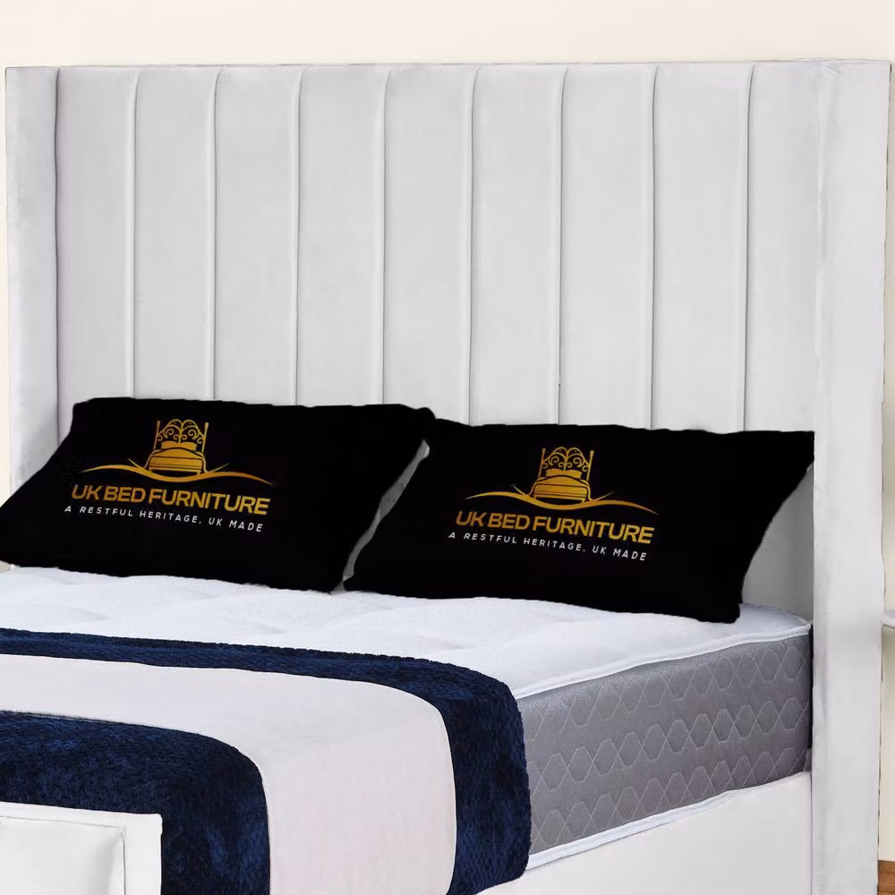 UK Bed Furniture Empire Winged Slatted Base Upholstered Velvet Bed in White, W/D/H: 180 x 200 cm – 2