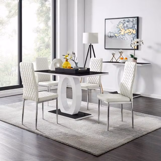 FurnitureboxUK Giovani Glass Dining Table and Four Milan Chairs Set in White and Black
