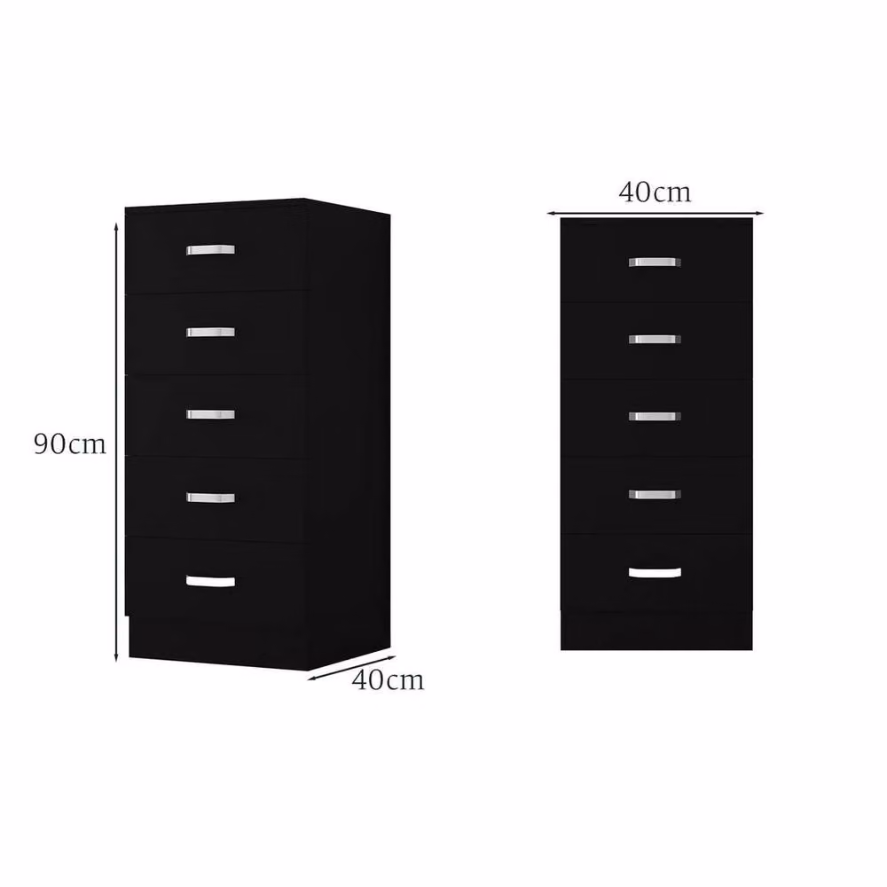 FORGEVIO 5 Drawer Chest of Drawers in Matt Black with Curved Metal Handles – 2