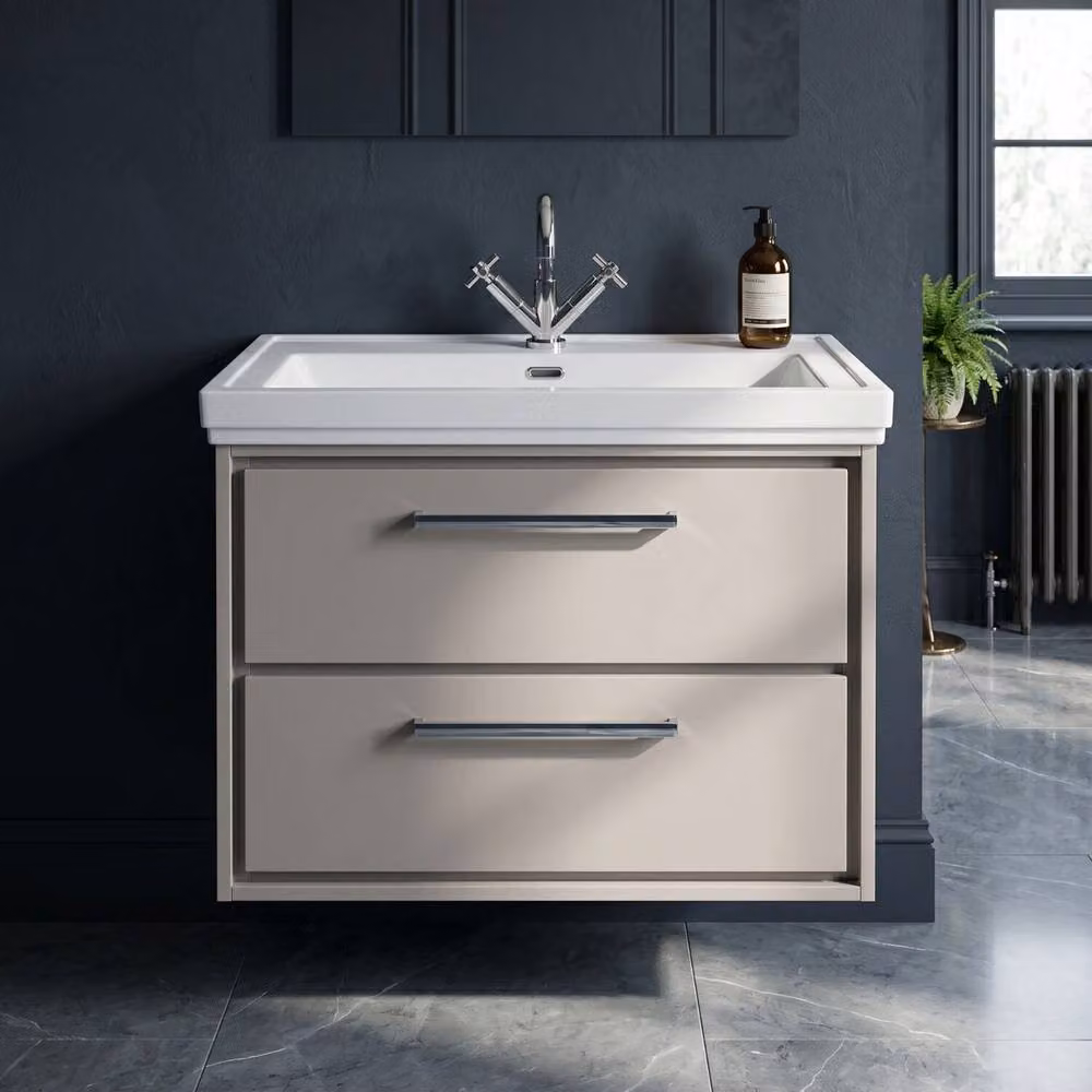 Balterley Modern Wall Hung 2-Drawer Bathroom Vanity with Fireclay Basin, Grey, W: 80 cm – 4