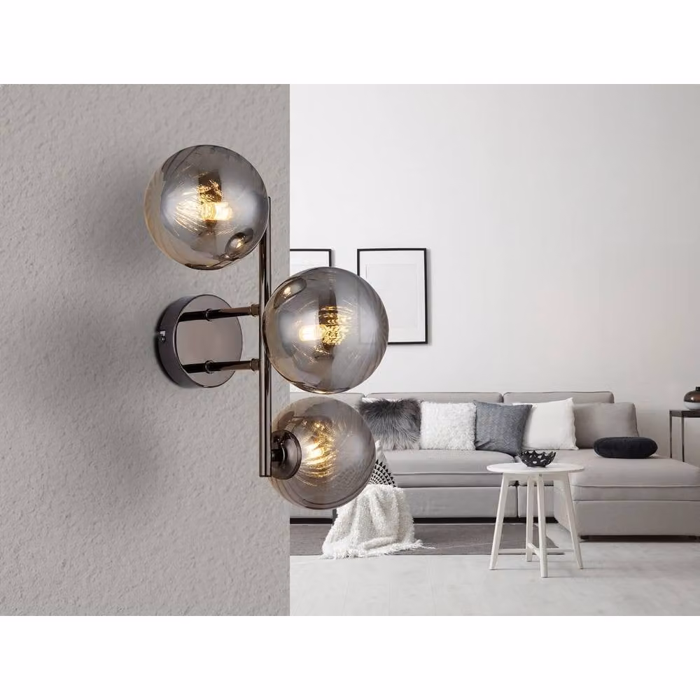 Netlighting Conor Globe Wall Lights in Grey with Smoke Glass Spheres and Gunmetal Metal Accents, 3x G9 – 2