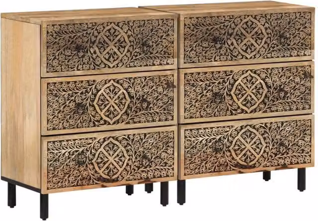 Berkfield Home Set of 2 Mango Wood Side Cabinets in Brown, W/D/H: 60 x 33 x 75 cm